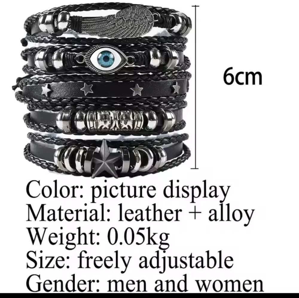 Men's Bracelets Set Leather 5pc Evil Eye Wing Star‎ Layered f21